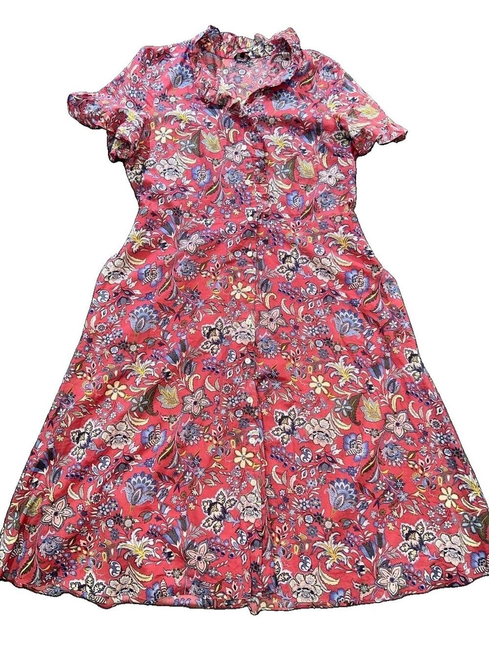 Talbots Rose Cotton Floral Midi Dress Ruffles Prairie Cottagecore 14 A010785